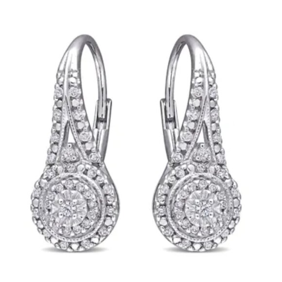 NWT Nearly 1/2 Carat Natural Diamond Double Halo Leverback Hoop Earrings, 3/4" - Picture 1 of 6